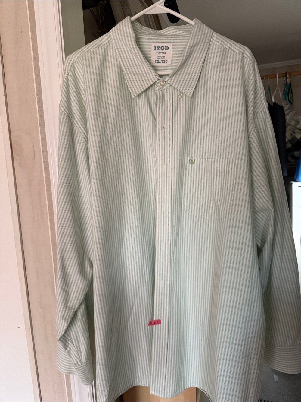 IZOD Light Green and White Striped Dress Shirt 3Xl